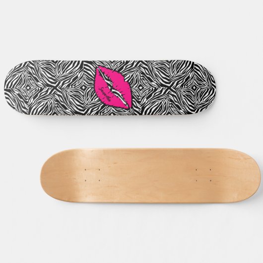 Eenvoudige Zebra met roze lippen gepersonaliseerd Skateboard (Horizontaal)