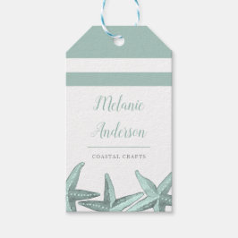 Eenvoudige zeeglas Waterverf zeesterren kustambach Cadeaulabel