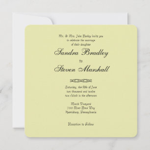 Eenvoudige, zeer lichte, gele huwelijksuitnodiging kaart