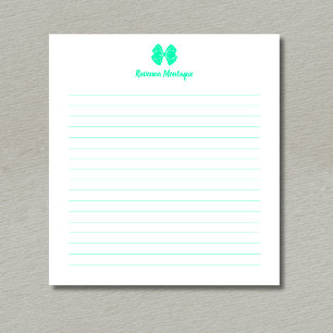 Eenvoudige zeeschuim groene strik script aangepast notitieblok