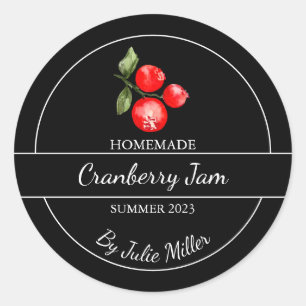 Eenvoudige zelfgemaakte cranberry jam label zwart