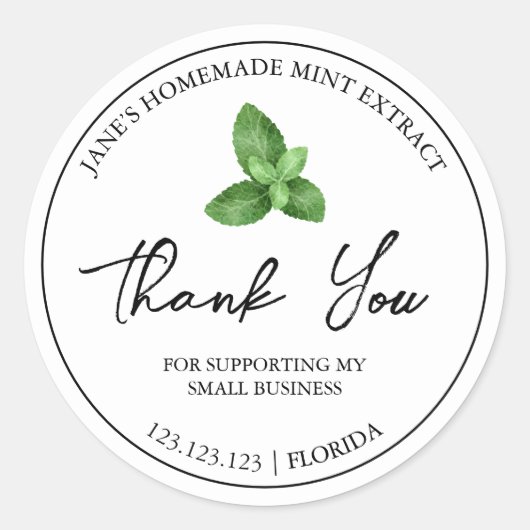 Eenvoudige zelfgemaakte munt extract dank u label (Voorkant)