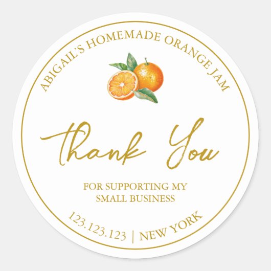 Eenvoudige zelfgemaakte Sinaasappel Jam Dank u Lab Ronde Sticker (Voorkant)