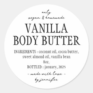 Eenvoudige zelfgemaakte vanille body boter ingredi ronde sticker