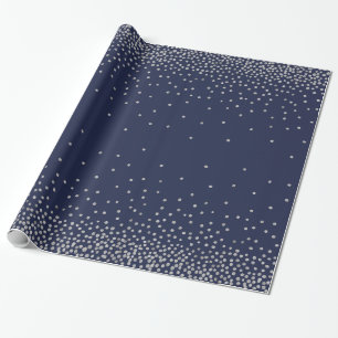Eenvoudige zilver-Confetti boven een Navy-feeststi Cadeaupapier