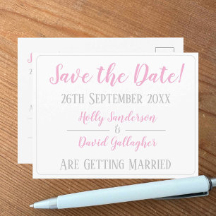 Eenvoudige Zilveren Grijs & Witte 'Save the Date' Briefkaart