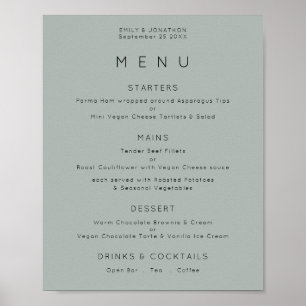 Eenvoudige Zilverige Salie Groene Trouwmenu Poster