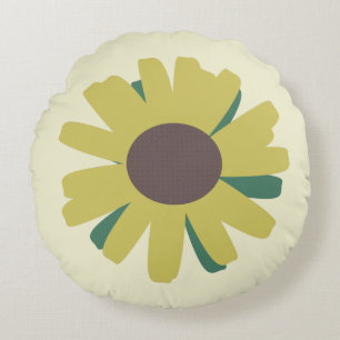 Eenvoudige zonnebloem Bruin Groen Geel Bloem Rond Kussen