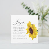 Eenvoudige Zonnebloem Elegant Script Wedding Save The Date (Staand voorkant)