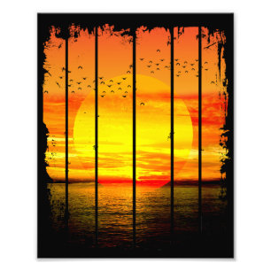 EENVOUDIGE ZONSONDERGANG OCEAAN FOTO AFDRUK