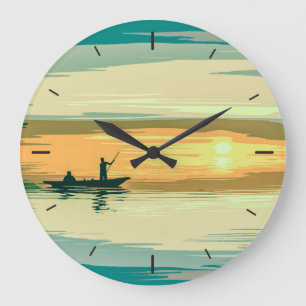 Eenvoudige zonsopkomst Vissen kunst Wandsluiting Grote Klok