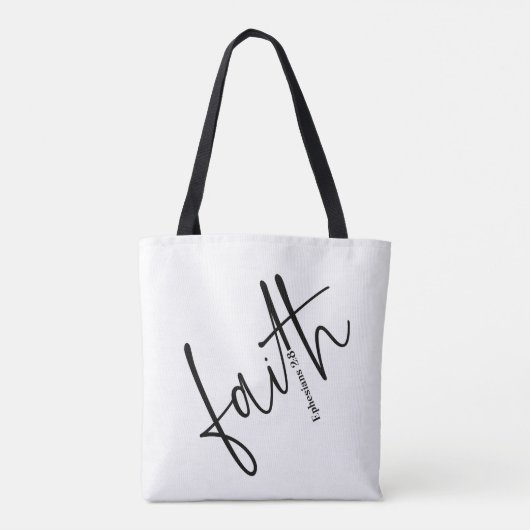 Eenvoudige zwart geloof bijbel verse kalligrafie t draagtas (Achterkant)