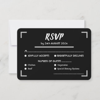 Eenvoudige zwart handgeschreven script bruiloft RSVP kaartje