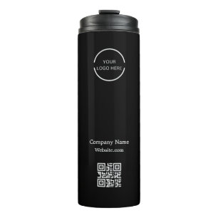 Eenvoudige Zwart-Wit Bedrijf logo & QR Code Thermosbeker