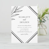 Eenvoudige zwart-wit blad bruiloft kaart (Staand voorkant)