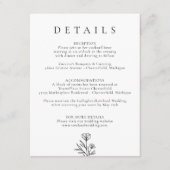 Eenvoudige zwart-wit bloemen bruiloft details informatiekaartje (Voorkant)