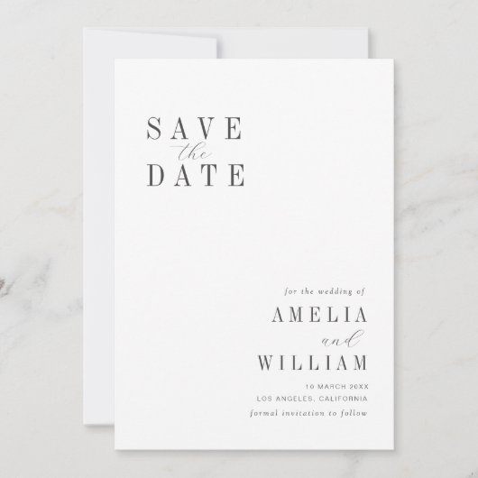 Eenvoudige zwart-wit bruiloft Bewaar de datum Save The Date (Voorkant)