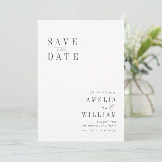 Eenvoudige zwart-wit bruiloft Bewaar de datum Save The Date (Staand voorkant)