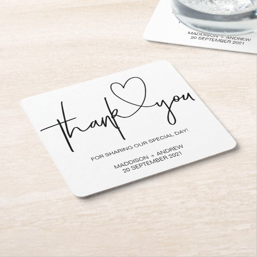 Eenvoudige zwart-wit bruiloft Dank u Onderzetters (Schuin)