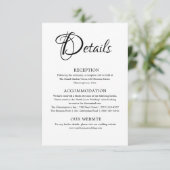 Eenvoudige zwart-wit bruiloft details informatiekaartje (Staand voorkant)