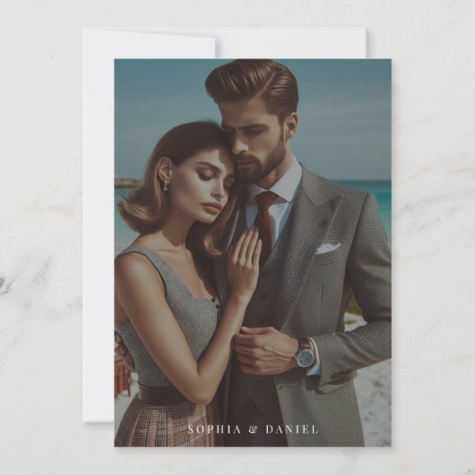 Eenvoudige zwart-wit bruiloft foto overlay save the date (Achterkant)