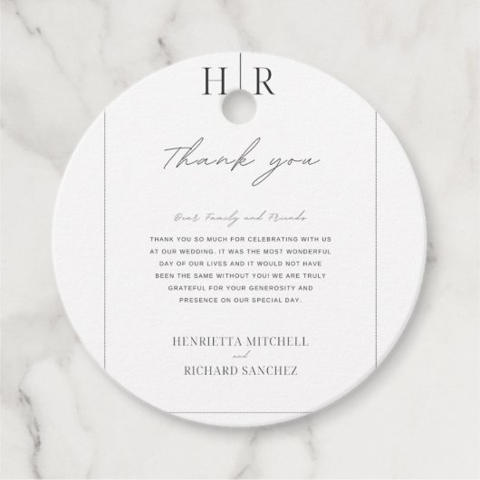 Eenvoudige zwart-wit bruiloft gunst label (Voorkant)