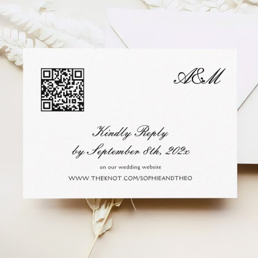 Eenvoudige zwart-wit bruiloft RSVP QR-code Informatiekaartje