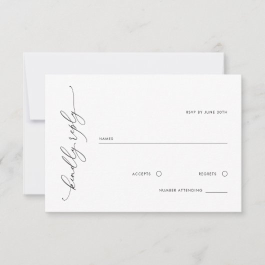 Eenvoudige zwart-wit bruiloft RSVP Response Kaart (Voorkant)