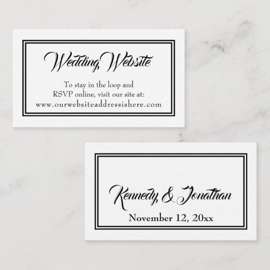 Eenvoudige zwart wit bruiloft website behuizing Ka Informatiekaartje (Voorkant / Achterkant)
