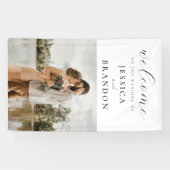 Eenvoudige zwart-wit chique foto bruiloft Welkom Spandoek (Horizontaal)