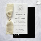 Eenvoudige zwart & wit crest lint bruiloft kaart