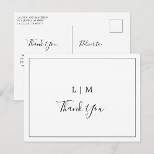 Eenvoudige zwart-wit elegante bruiloft Dank u Briefkaart