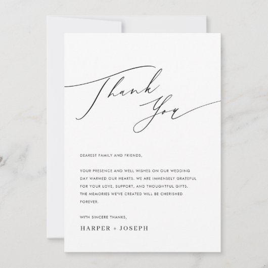 Eenvoudige zwart-wit foto bruiloft receptie tafel bedankkaart (Voorkant)