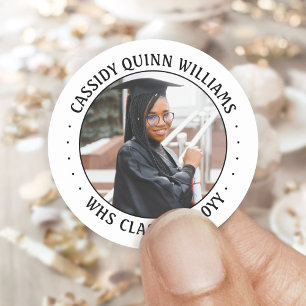 Eenvoudige zwart-wit fotoklas Jaar van afstuderen Ronde Sticker