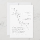 Eenvoudige zwart-wit geschetste bloemenbruiloft kaart (Voorkant)