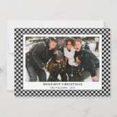 Eenvoudige Zwart Wit Gingham Plaid Foto Kerstmis Feestdagenkaart (Voorkant)