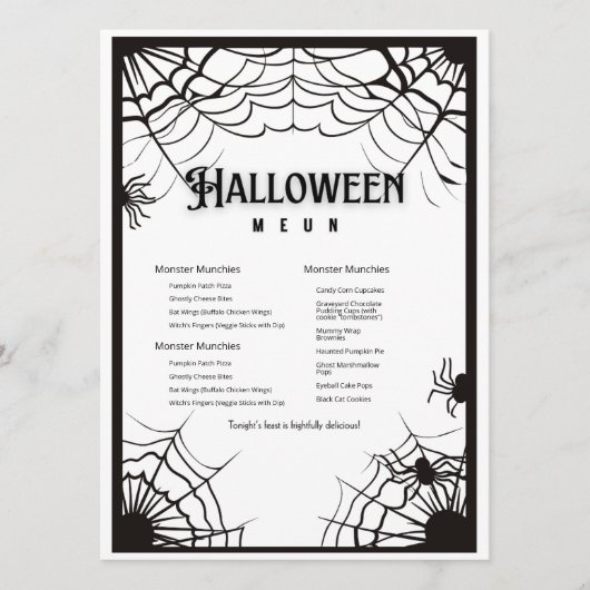 Eenvoudige zwart-wit Halloween Menu (Voorkant)