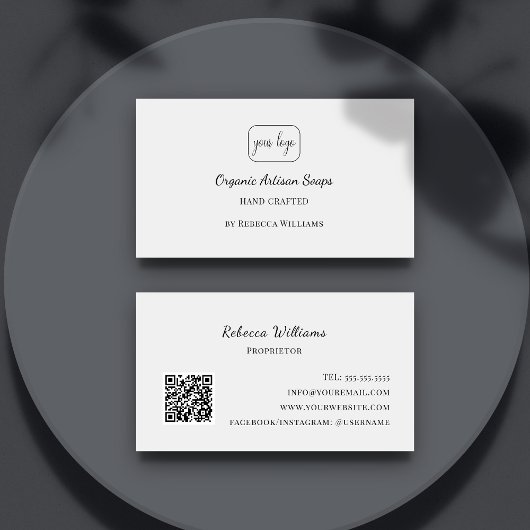 Eenvoudige zwart-wit Hand Made Soap QR-code Visitekaartje