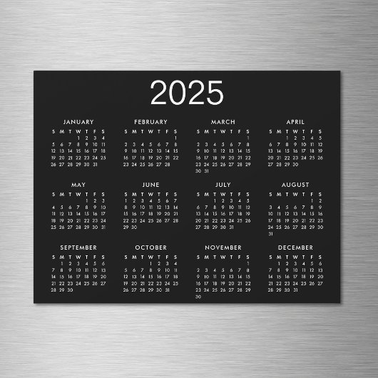 Eenvoudige zwart-wit kalender 2025
