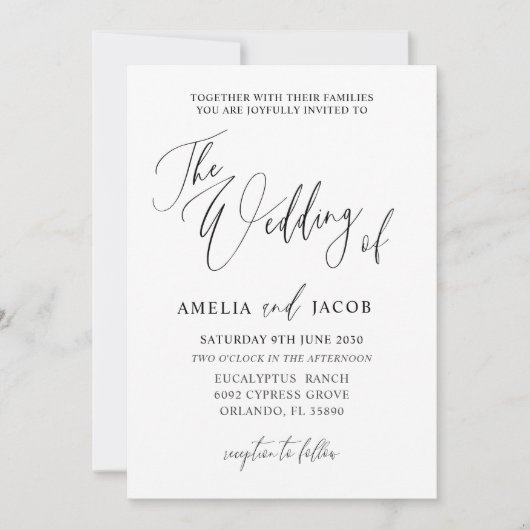 Eenvoudige zwart-wit kalligrafie QR Code Wedding Kaart (Voorkant)