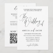 Eenvoudige zwart-wit kalligrafie QR Code Wedding Kaart (Voorkant / Achterkant)