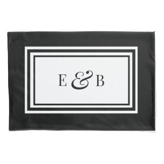 Eenvoudige zwart-wit Luxe Monogram Initialen Kussensloop
