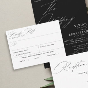 Eenvoudige zwart-wit maaltijdkeuze RSVP-kaart RSVP Kaartje