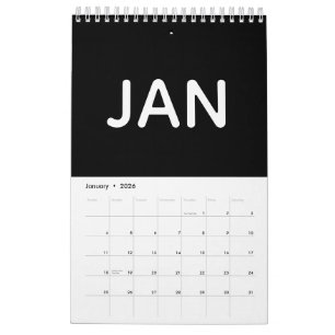 Eenvoudige Zwart-Wit Minimalistische 2026 Kalender