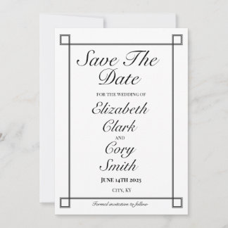 Eenvoudige zwart-wit minimalistische elegantie bru save the date
