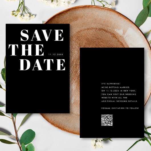 Eenvoudige zwart-wit minimalistische QR-code bruil Save The Date