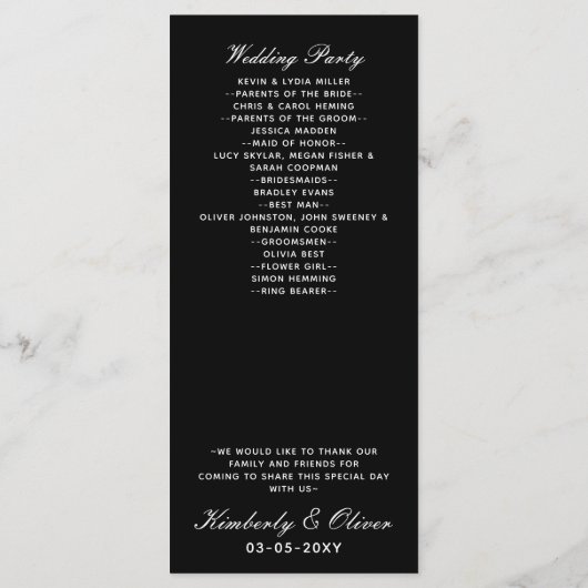 Eenvoudige zwart-wit minimalistische trouwprogramm programma (Achterkant)