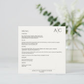 Eenvoudige zwart-wit monogram bruiloft receptie menu (Staand voorkant)