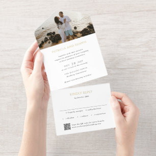 Eenvoudige zwart-wit QR-code Elegante bruiloft All In One Uitnodiging