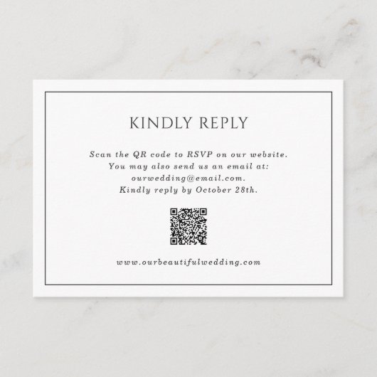 Eenvoudige zwart-wit QR-code Elegante bruiloft RSVP Kaartje (Voorkant)